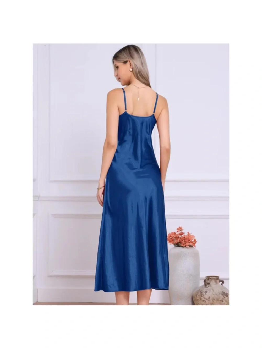 Women's Satin Sleeveless V Neck Spaghetti Strap Evening Party Maxi INSPIRE CHIC